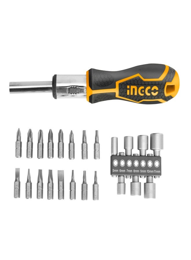 INGCO HKSDB0248 24 Pcs Screwdriver Set, 16 Pcs 6.35X25mm Screwdriver Bit, INGCO Style Ratchet Handle, High Auality Cr.V Material, Heavy duty, High Torque Resistance Screwdriver Set (1 Set) - Image 1